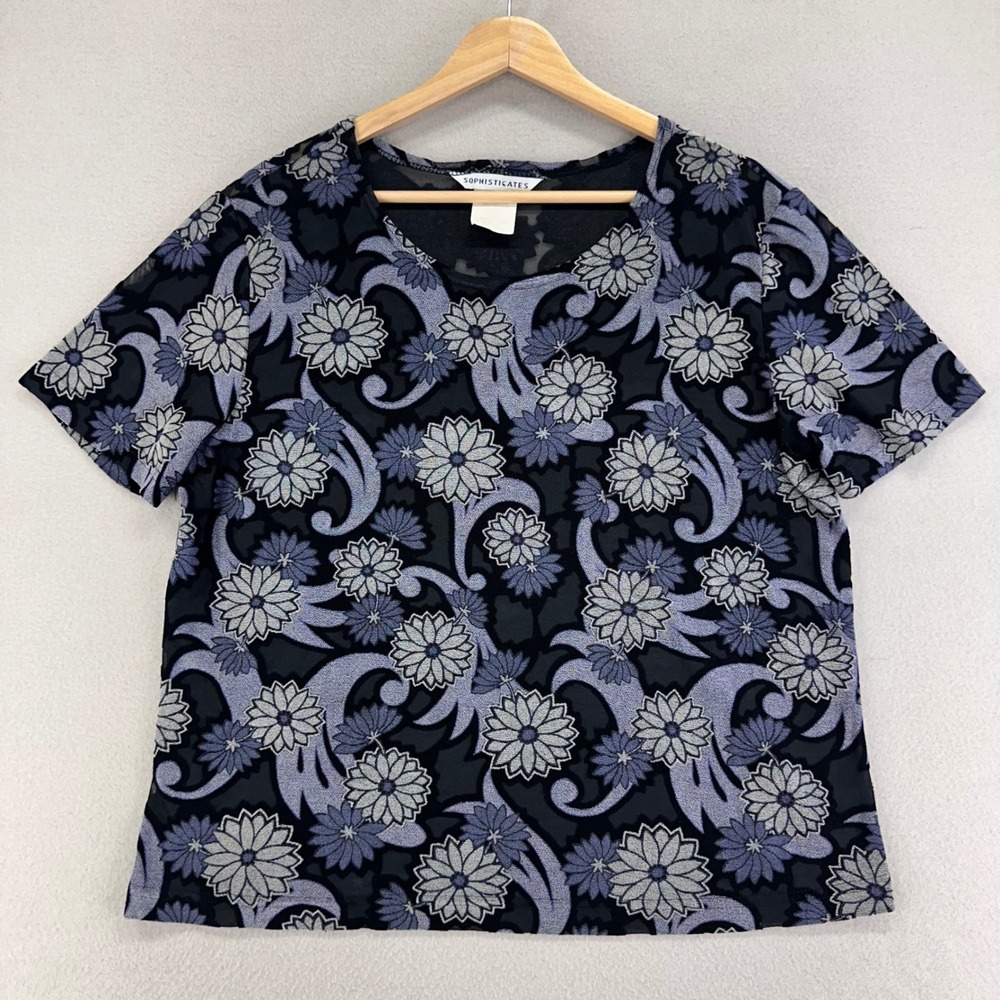 Vintage 90s Floral Burnout Blouse Womens M Black Whimsigoth USA Made